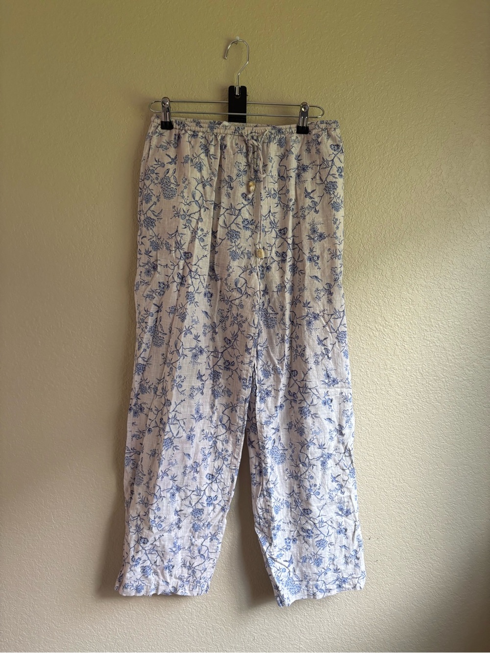 Mango White Pants with Blue Floral Print